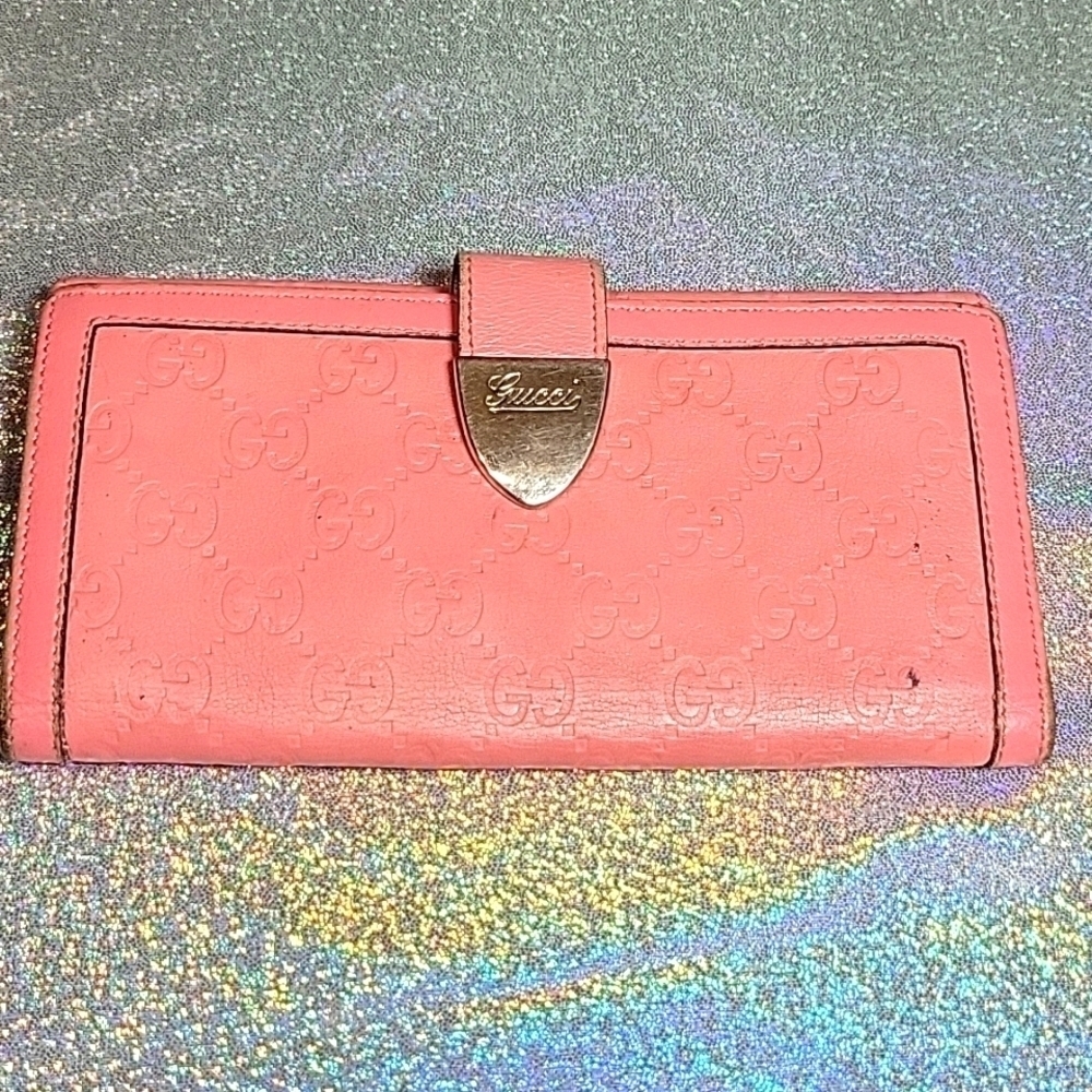 Gucci Guccissma Pink Leather Monogram Continental Long Wallet